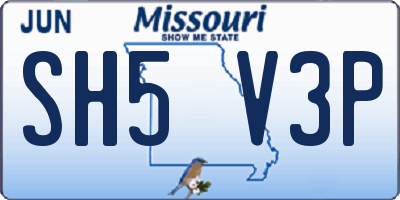 MO license plate SH5V3P
