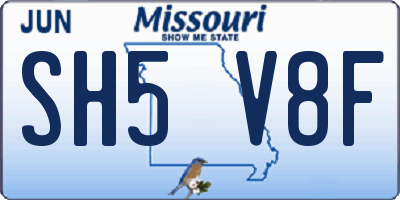 MO license plate SH5V8F