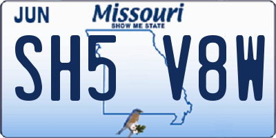 MO license plate SH5V8W
