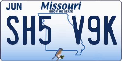 MO license plate SH5V9K