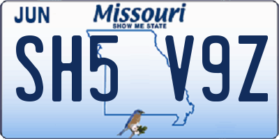 MO license plate SH5V9Z