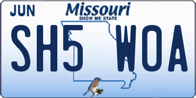 MO license plate SH5W0A