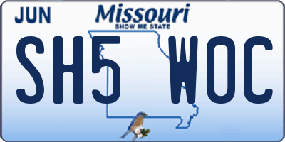 MO license plate SH5W0C