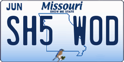 MO license plate SH5W0D