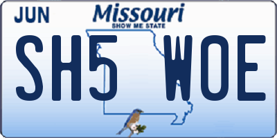 MO license plate SH5W0E
