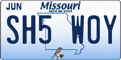 MO license plate SH5W0Y