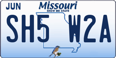 MO license plate SH5W2A