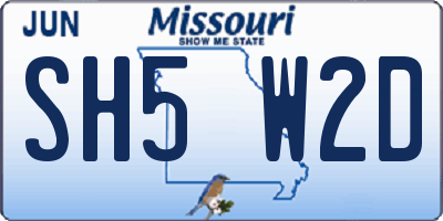 MO license plate SH5W2D