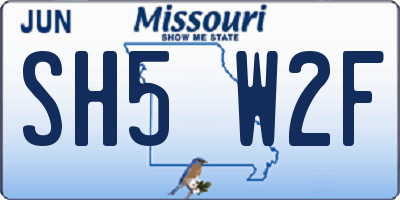 MO license plate SH5W2F