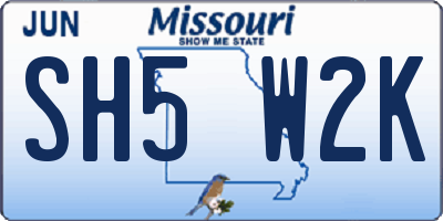 MO license plate SH5W2K