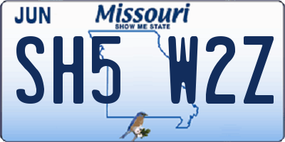 MO license plate SH5W2Z