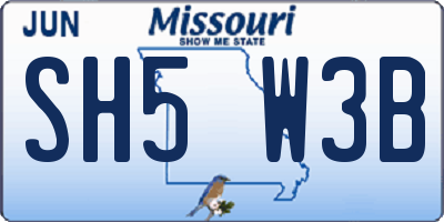 MO license plate SH5W3B