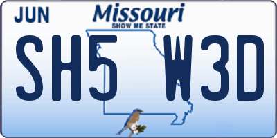 MO license plate SH5W3D