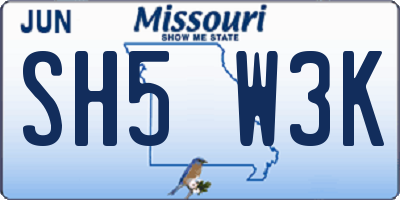 MO license plate SH5W3K