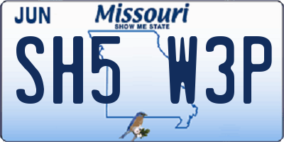 MO license plate SH5W3P
