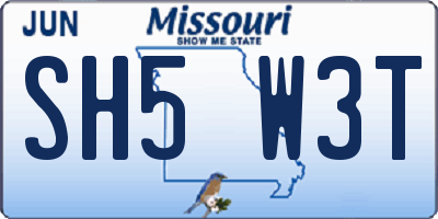 MO license plate SH5W3T