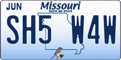 MO license plate SH5W4W