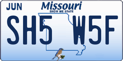 MO license plate SH5W5F