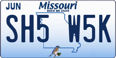 MO license plate SH5W5K