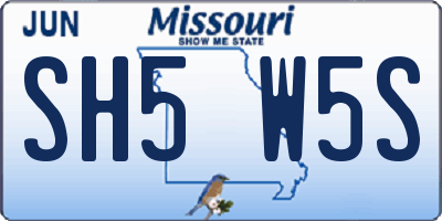 MO license plate SH5W5S