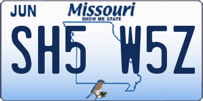MO license plate SH5W5Z