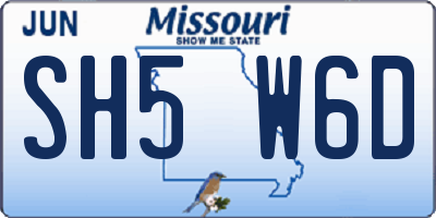 MO license plate SH5W6D