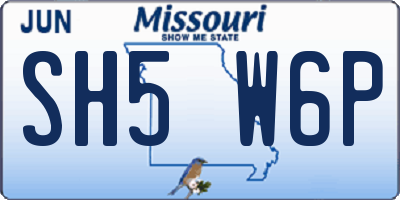 MO license plate SH5W6P