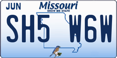 MO license plate SH5W6W