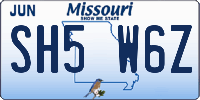 MO license plate SH5W6Z