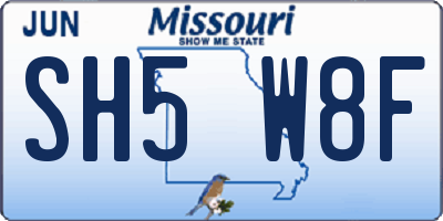 MO license plate SH5W8F