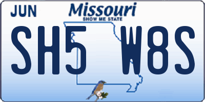 MO license plate SH5W8S