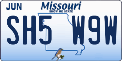 MO license plate SH5W9W