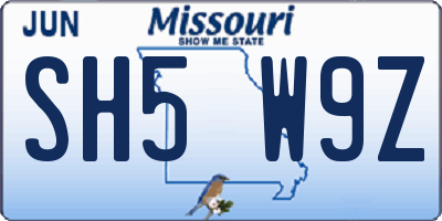 MO license plate SH5W9Z