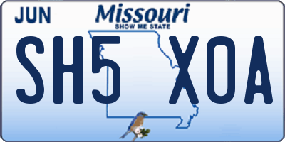 MO license plate SH5X0A