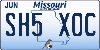 MO license plate SH5X0C