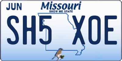 MO license plate SH5X0E