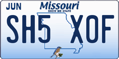 MO license plate SH5X0F