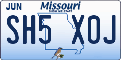 MO license plate SH5X0J