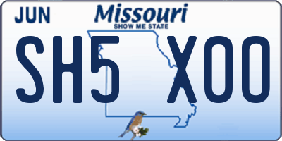MO license plate SH5X0O