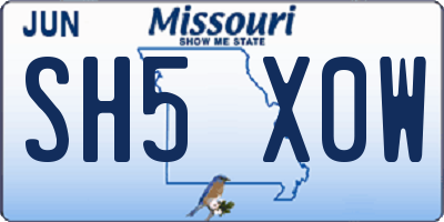 MO license plate SH5X0W