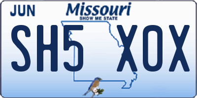 MO license plate SH5X0X