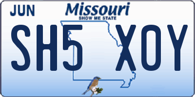 MO license plate SH5X0Y