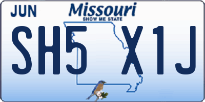 MO license plate SH5X1J