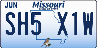 MO license plate SH5X1W