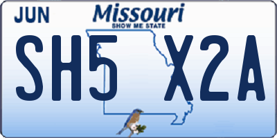 MO license plate SH5X2A