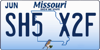MO license plate SH5X2F