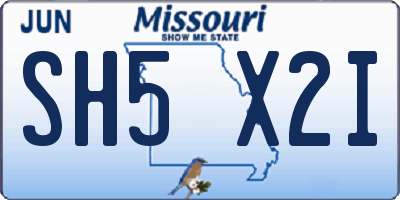 MO license plate SH5X2I
