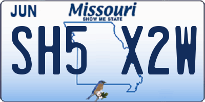 MO license plate SH5X2W
