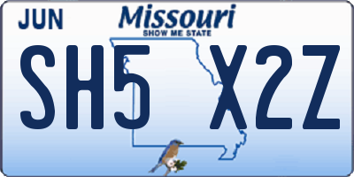 MO license plate SH5X2Z