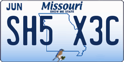 MO license plate SH5X3C